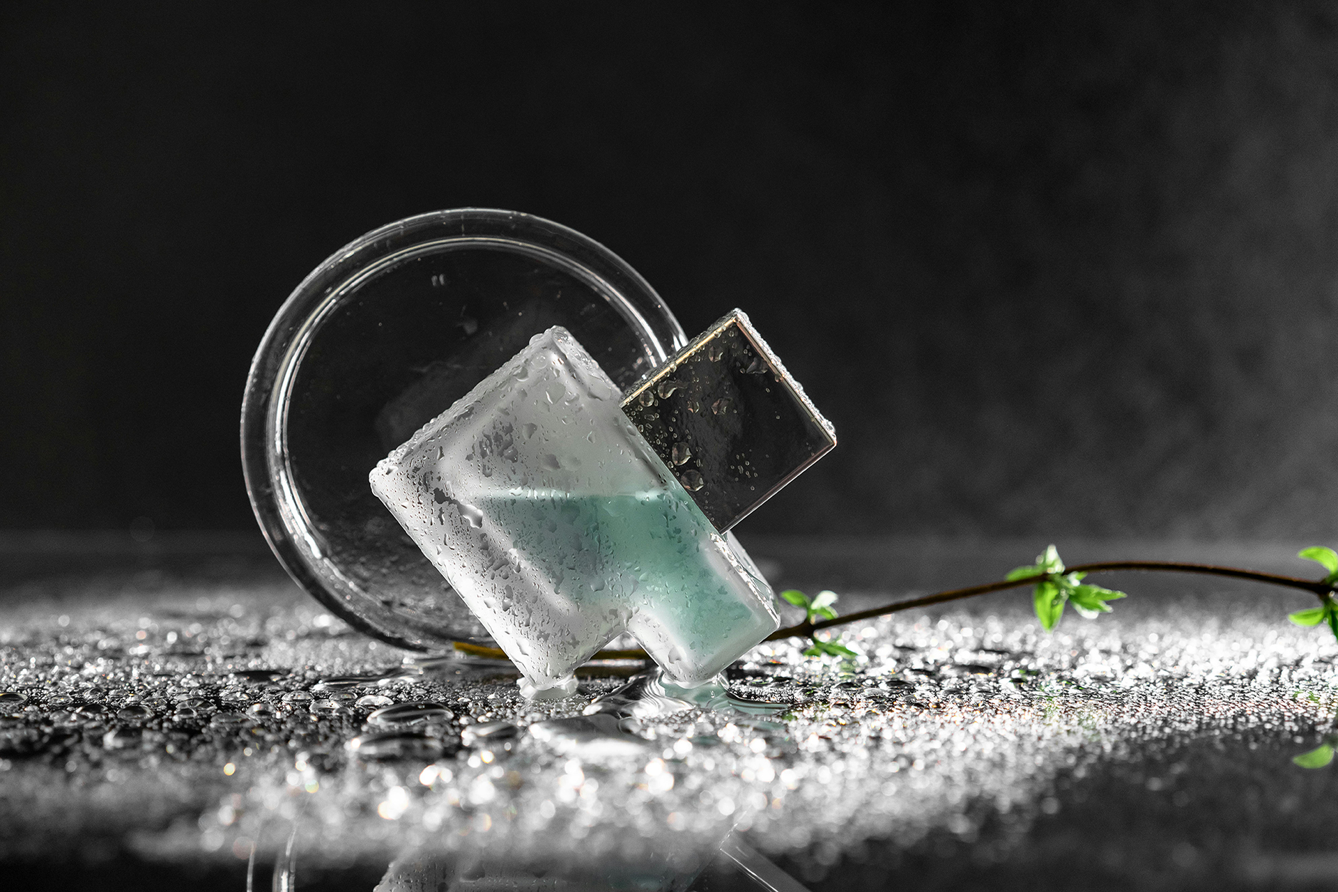 perfume bottle with a glass ring on the sid