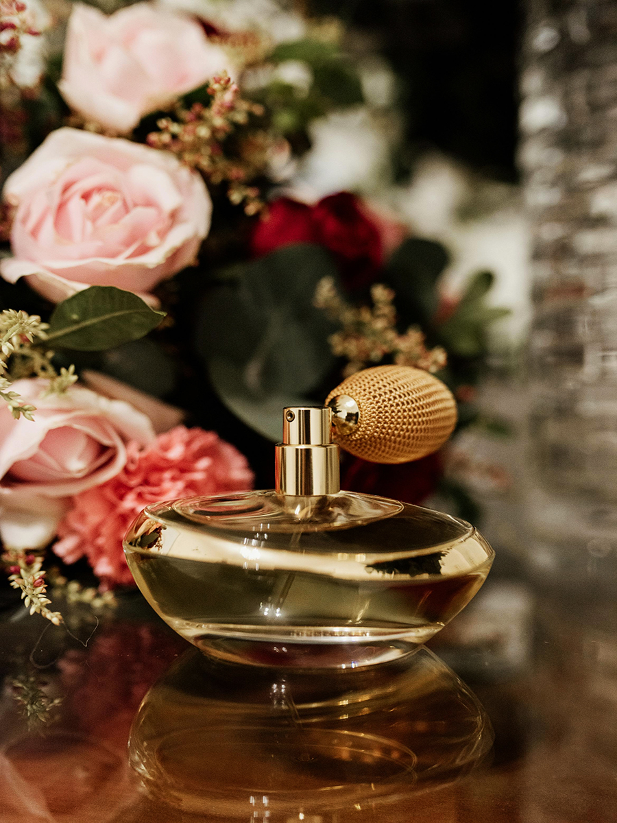 perfume bottle with golden accents